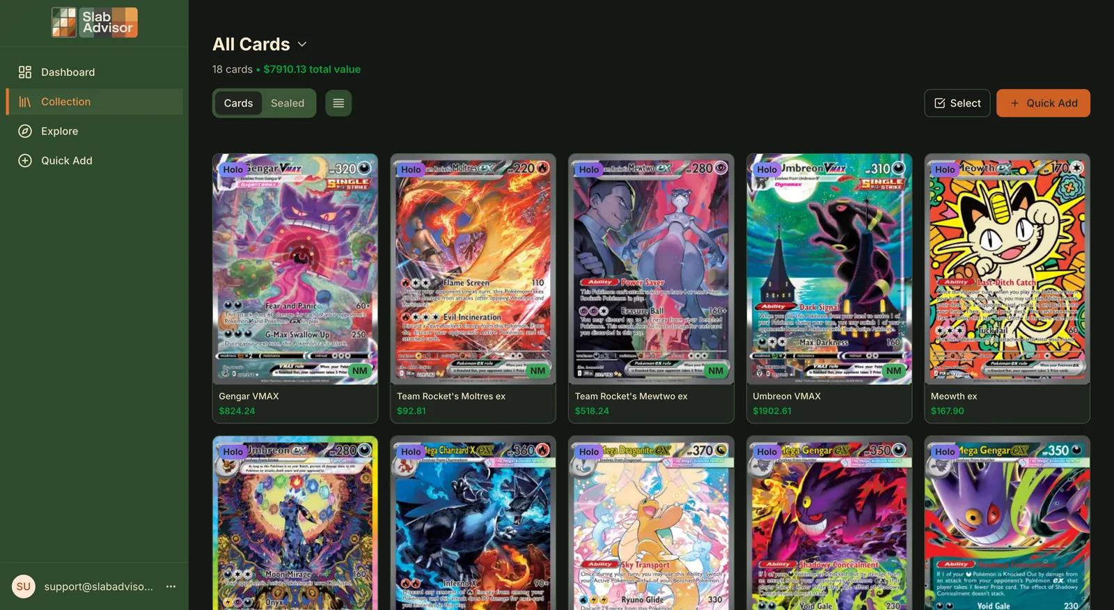 Slab Advisor collection view showing card grid